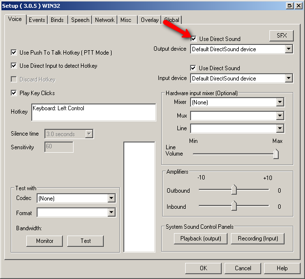 Ventrilo use direct sound voice